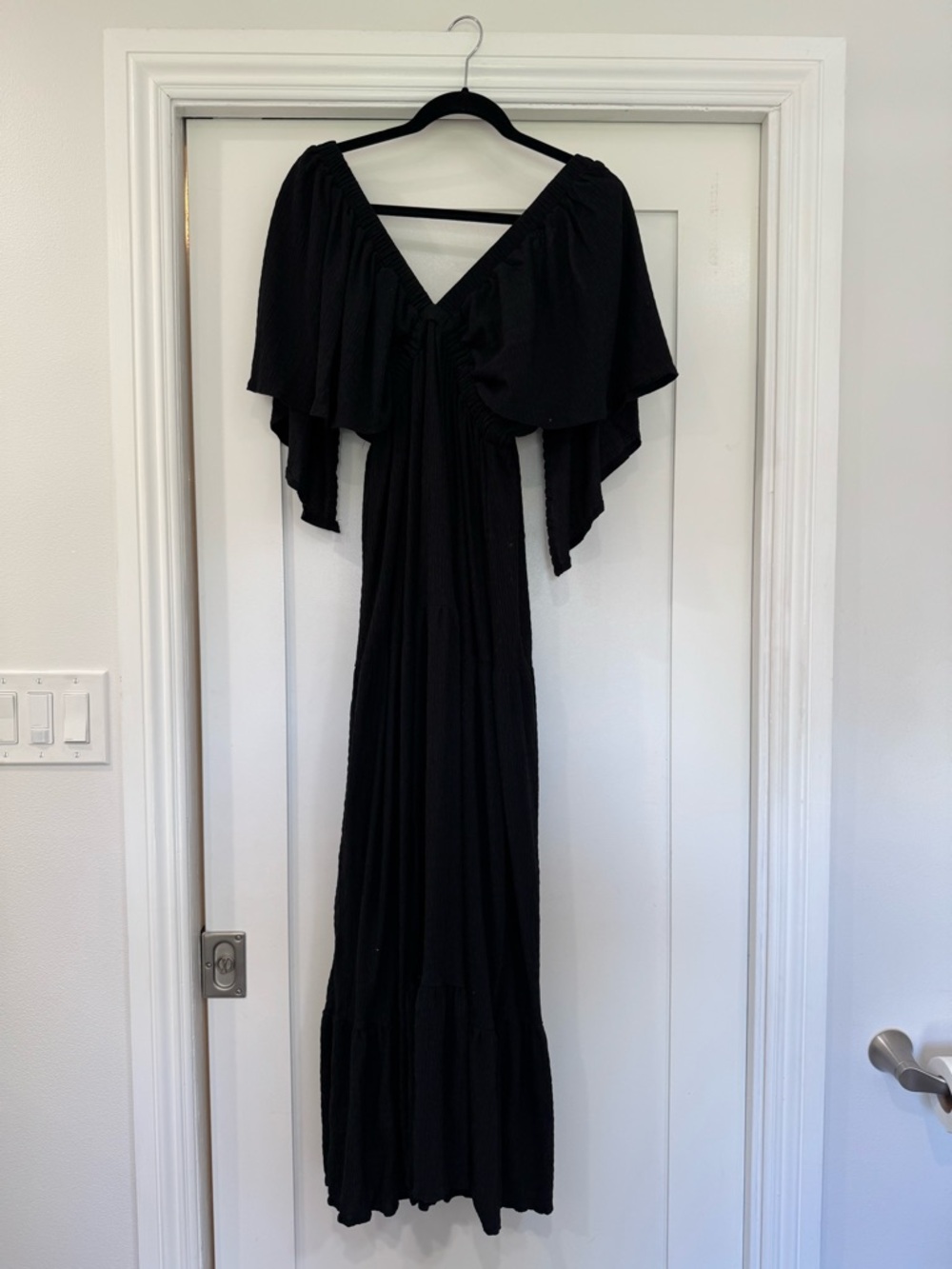 Black Off-Shoulder Maxi Dress with Flutter Sleeves